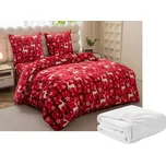 Sada 2ks mikroplyšového povlečení VELVET CHRISTMAS červené + prostěradlo mikroplyš SOFT 180x200 cm bílé, dvoulůžko, 140x200 / 70x90 cm