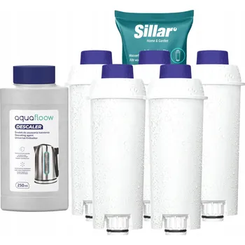 Náhradní díl pro kávovar 5x Sillar filtr do vody pro kávovary Delonghi + odvápňovač AquaFloow 250ml