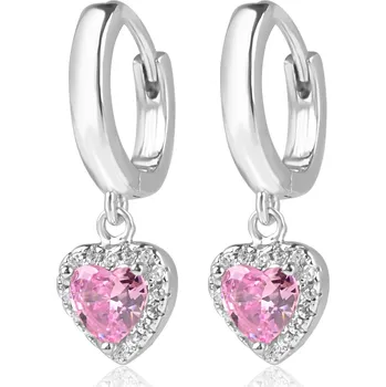 Náušnice Meucci Stříbrné náušnice RŮŽOVÉ SRDCE se zirkony