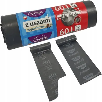 Pytle na odpadky VOŇAVÉ SÁČKY NA ODPADKY SE STAHovacíMI UZÁVĚRY STŘÍBRNÉ ULTRA ELASTICKÉ 60L 10 KS GOSIA