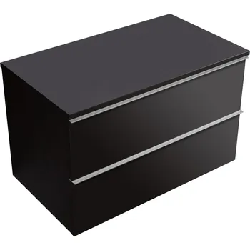 Koupelnový nábytek CERANO - Koupelnová skříňka pod umyvadlo s úchytkou/deskou pod umyvadlo Velora - 18 mm - černá matná, chromová úchytka - 79x53x46 cm