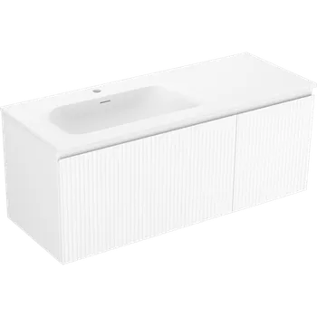 Koupelnový nábytek Mexen Rivel koupelnová skříňka 120 cm s umyvadlem Vela levá, 1S, 1D, rýhovaná, bílá mat - 91A23-12047-3-BBFF01-W23L01 Skříňky s umyvadlem