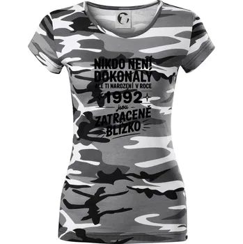 Dámské tričko Nikdo není dokonalý ale ti narození v roce 1992 jsou zatraceně blízko - Dámské maskáčové triko - L ( Šedý maskáč )