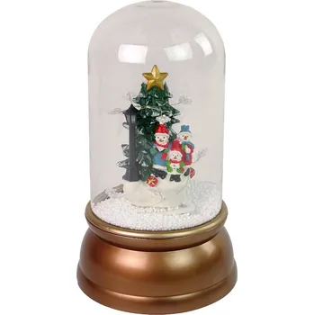 Vánoční dekorace Hütermann Vánoční skleněná dekorace se sněhuláky – zlatá, s padajícím sněhem, světlem a hudbou