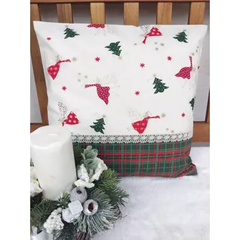 Povlak na dekorativní polštářek Povlak na polštář 40 x 40 cm – barevní andílci v kombinace se zelenou kostičkou | Ruční výroba z bavlny