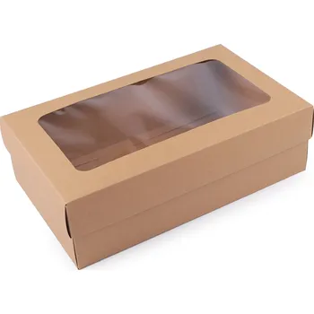 Dárková krabička Pro Háčkování Papírová krabička s průhledem 32,5 x 20 x 10 cm hnědá