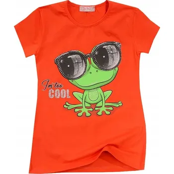 Dívčí tričko s krátkým rukávem Žába s brokátovými detaily oranžové 134 T001o