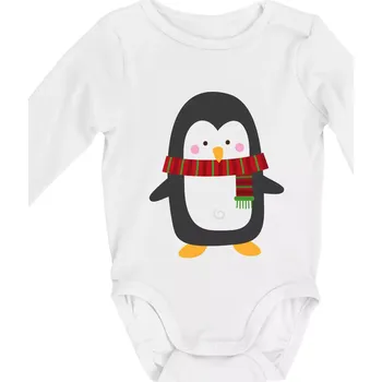 Tučňák se šálou - Body kojenecké s dlouhým rukávem - Dlouhý r. 6-12 měs ( Bílá )