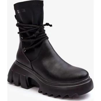 Dámské kozačky Kozačky na masivní platformě se zavazováním, Black Big Star Velikost: 40