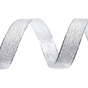 Stuha Brokátová stuha s lurexem šíře 15 mm vánoční, velké, 1 stříbrná