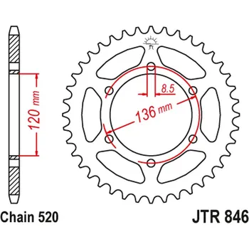 Řetězová sada pro motocykl JT rozeta 859 45 YAMAHA TDR 250 88-90, XJR 400 93-08, FZ 400 84-87 (85945JT) (řetěz 520) (JT rozeta 859 45 YAMAHA TDR 250 88-90, XJR 400 93-08, FZ 400 84-87 (85945JT) (řetěz 520))