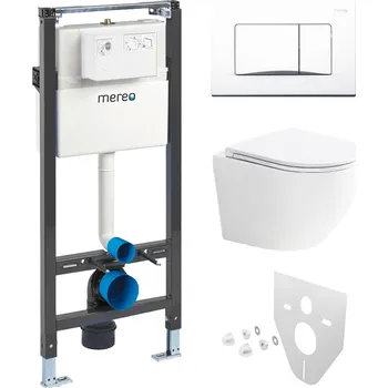 Mereo WC set - Smart flush rimless WC oblé, modul pro sádrokarton, bílé hranaté tlačítko MM02NSETRT220