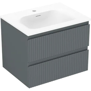 Koupelnový nábytek Mexen Rivel koupelnová skříňka 60 cm s umyvadlem Vela, 2 zásuvky, vroubkovaná, grafit mat/bílá mat - Skříňky s umyvadlem