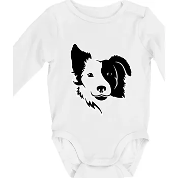 Border kólie obrys hlavy - Body kojenecké s dlouhým rukávem - Dlouhý r. do 3 měs ( Bílá )