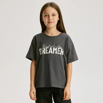 Dívčí tričko Reserved - Volné tričko s potiskem - tmavě šedá - 463FT-90X - 463FT-90X-152