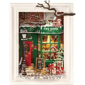 3D puzzle ROBOTIME Rolife DIY 3D dřevěné puzzle Santovo hračkářství s LED osvětlením 122 ks