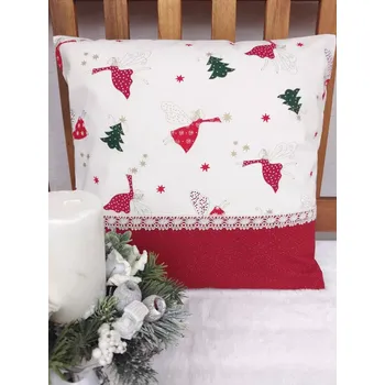 Povlak na dekorativní polštářek Povlak na polštář 40 x 40 cm – barevní andílci v kombinace se zlatým prachem na červené | Ruční výroba z bavlny