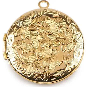 Šperk Medailonek rozevírací oválný, kulatý zdobený z nerezové oceli, barva 3 zlatá