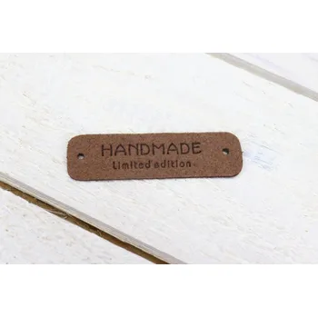 Dárková visačka Pro Háčkování Koženková cedulka Hand Made - Limited edition - 15x55 mm hnědá