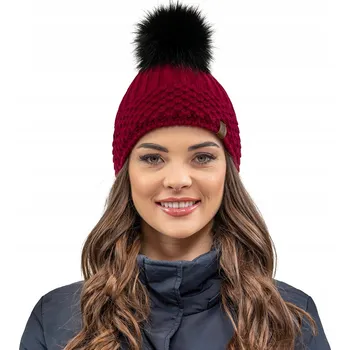Čepice Teplá vínová zimní Čepice s bambulkou VIVISENCE 7016