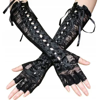 Rukavice Krajkové rukavice na zavazování, gotické, steampunkové, cosplay, Halloween, 34 cm
