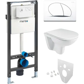 Klozet Mereo WC set - Rimless WC oblé, modul pro sádrokarton, bílé oválné tlačítko MM02NSETRS110
