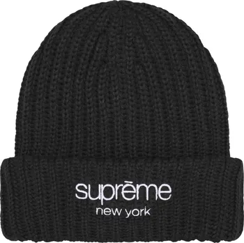 Čepice Supreme Chunky Rib Classic Logo Beanie Black Velikost: ONE SIZE