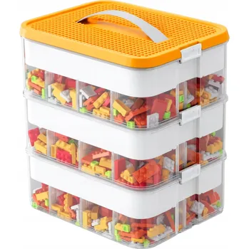 Úložný box Třípatrový organizér na kostky a hračky s přihrádkami – oranžový