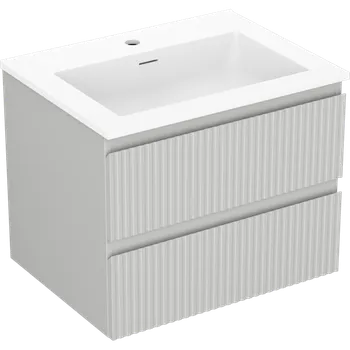 Koupelnový nábytek Mexen Rivel koupelnová skříňka 60 cm s umyvadlem Otis, 2 zásuvky, drážkovaná, šedá mat/bílá mat - 91A20-06047-2-BFF62-W18M01 Skříňky s umyvadlem