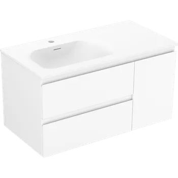 Koupelnový nábytek Mexen Orio koupelnová skříňka 90 cm s umyvadlem Vela levá, 2S, 1D, bílá mat - 91A13-09047-3-BBFFFF01-W23L01 Skříňky s umyvadlem