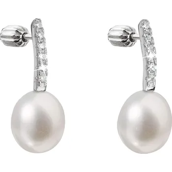 Náušnice Stříbrné náušnice visací s bílou říční perlou 21034.1B