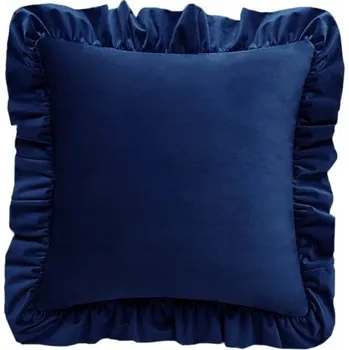 Polštář Tmavě modrý povlak na dekorativní polštář z veluru s volánky 40x40 cm