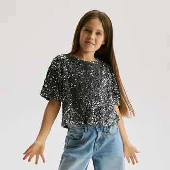 Dívčí košile Reserved - Flitrová halenka - světle šedá - 447FW-09X - 447FW-09X-158