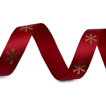 Stuha Vánoční saténová stuha vločky 20 mm Balení: 22.5 m, Varianta: 2 bordó sv. - 8596475716574