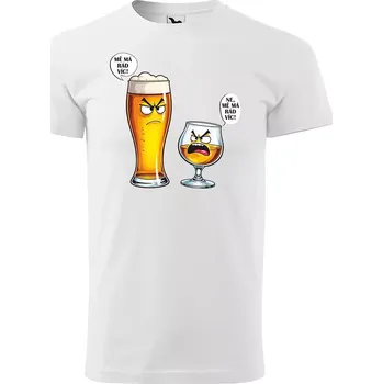 Pánské tričko Sablio Tričko s potiskem Mě má rád víc - pivo vs. bourbon - bílé 2XL