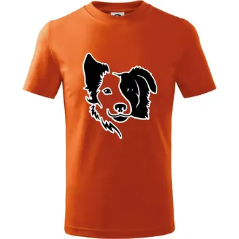 Chlapecké tričko Border kólie obrys hlavy - Tričko dětské bavlněné - 158 cm/12 let ( Oranžová )