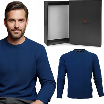 Pánský svetr Elegantní PÁNSKÝ SVETR Klasický TMAVĚ MODRÝ Bavlna 3XL Pako Jeans