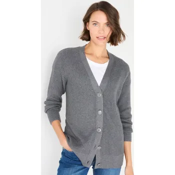 Dámský svetr Dlouhý svetr na knoflíky šedý melír 38/40