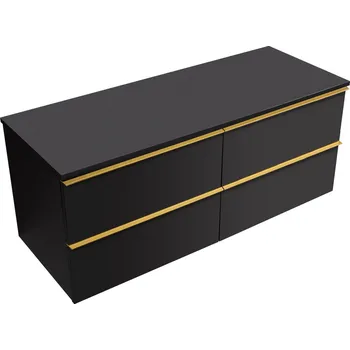 Koupelnový nábytek CERANO - Koupelnová skříňka pod umyvadlo s úchytkou/deskou pod umyvadlo Velora - 18 mm - černá matná, zlatá úchytka - 119x53x45,2 cm