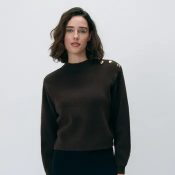 Dámský svetr Reserved - Sweter s vycpávkami na ramena - tmavě hnědá - 164GS-89X - 164GS-89X-XL