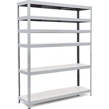 regál Policový regál Trestles RH 1800x1600x300, nosnost 1800 kg, 6 polic bílých Barva: šedá