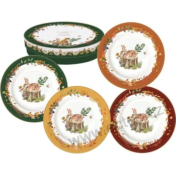 Easy Life FOREST DREAM dezertní talíře lesní zvířátka a listí 4 ks