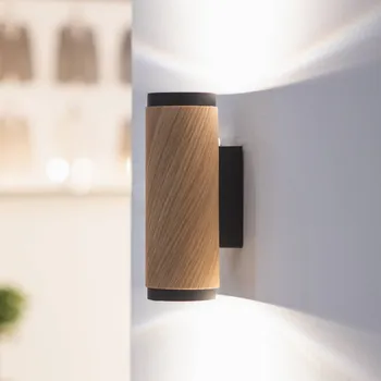 Lampička Elobra Nástěnné světlo Bolivia, dub/černá, výška 18 cm, GU10 dub přírodní, černý 2 x 35 W - Doprava zdarma