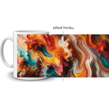 Bílý keramický hrnek 330ml s obrázkem - tanec barev