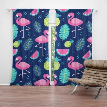 Závěs Sablio Závěs Růžoví plameňáci: 2ks 140x250cm