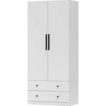 Šatní skříň HOMCOM Šatní skříň, 2 dveře, věšáková část, tyč na šaty, 2 zásuvky, dřevotříska, bílá