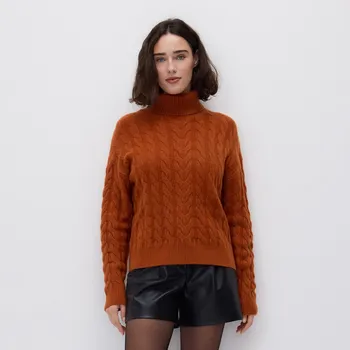 Dámský svetr Reserved - Rolák z dekorativního úpletu - měděná - 486HH-28X - 486HH-28X-XXL