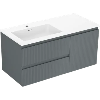 Koupelnový nábytek Mexen Rivel koupelnová skříňka 100 cm s umyvadlem Otis vlevo, 2S, 1D, rýhovaná, grafit/bílá mat - 91A23-10047-3-BBFFF66-W18L01 Skříňky s umyvadlem