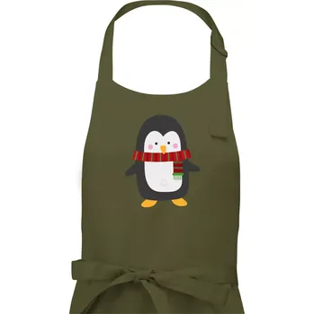 Kuchyňská zástěra Tučňák se šálou - Dámská zástěra na vaření - Univerzální velikost ( Khaki )