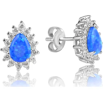 Náušnice Meucci Stříbrné náušnice OPÁLOVÉ KAPKY se zirkony MODRÉ